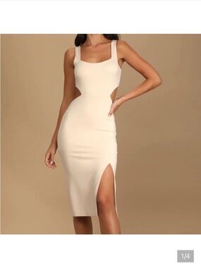 Forever 21 Cream Maxi Slip Dress with Square Neck and cutout sides